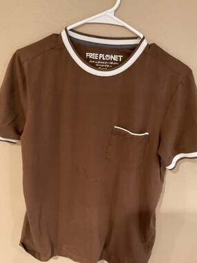 Free Planet Brown Ringer Pocket T-Shirt with White Contrast Trim